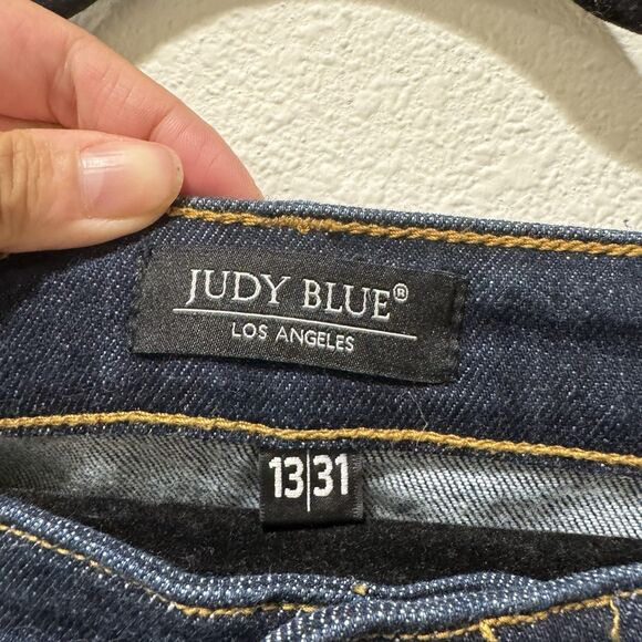 Judy Blue Jeans Womens Sz 13 31 Wide Leg High Rise Stretch Dark Wash Frayed Hem - Picture 5 of 8